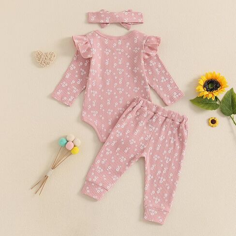 Baby Girl Fall Clothes Set Floral Print Long Sleeve Romper Pants Set Cute Infant Newborn Outfit 3 6 9 12 18 Months in Kuwait