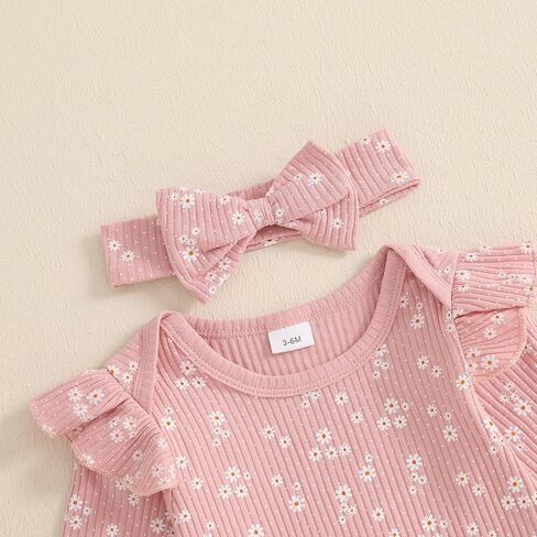 Baby Girl Fall Clothes Set Floral Print Long Sleeve Romper Pants Set Cute Infant Newborn Outfit 3 6 9 12 18 Months in Kuwait