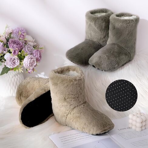 Geyoga 2 Pairs Women's Fuzzy Bootie Slippers Soft Warm Plush Slipper Socks Fuzzy Booties for Women Winter House Indoor Cozy Slippers in Saudi Arabia