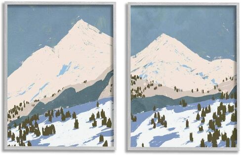 Stupell Industries Snowy Mountain Forest Landscape Calming Blue Peaks, Designed by Jacob Green Wall Art, 2pc, Each 11 x 14, Grey Framed in Saudi Arabia