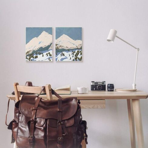 Stupell Industries Snowy Mountain Forest Landscape Calming Blue Peaks, Designed by Jacob Green Wall Art, 2pc, Each 11 x 14, Grey Framed in Saudi Arabia