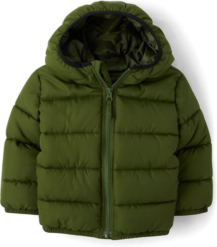 The Children's Place Baby Boys' and Toddler Medium Weight Puffer Jacket, Wind, Water-Resistant, Blue Firetrucks in Saudi Arabia