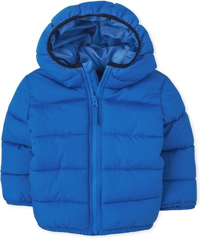 The Children's Place Baby Boys' and Toddler Medium Weight Puffer Jacket, Wind, Water-Resistant, Blue Firetrucks in Saudi Arabia