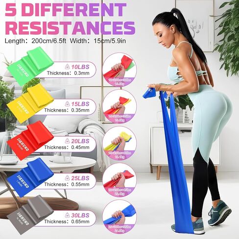 Resistance Bands, 5 Pcs Exercise Bands Latex-Free Elastic Stretch Bands for Fitness Yoga Pilates Stretching Strength Training, Workout Bands for Home Gym in Saudi Arabia