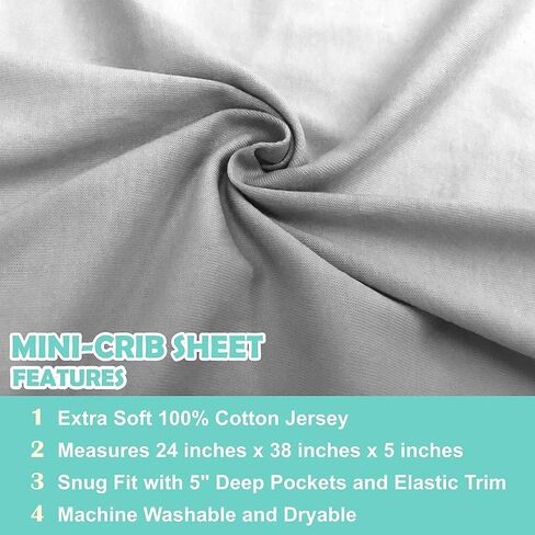 American Baby Company 100% Natural Supreme Cotton Jersey Knit Fitted Portable/Mini-Crib Sheet, Gray, Soft Breathable, for Boys and Girls in Kuwait