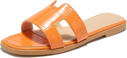 TRULAND H Strap Flat Slide Sandals for Women - Cute Fashion Open Square Toe Summer Dressy Sandals in Saudi Arabia