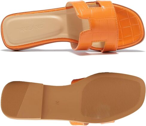 TRULAND H Strap Flat Slide Sandals for Women - Cute Fashion Open Square Toe Summer Dressy Sandals in Saudi Arabia