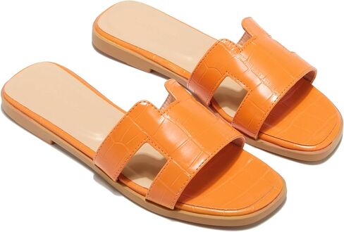 TRULAND H Strap Flat Slide Sandals for Women - Cute Fashion Open Square Toe Summer Dressy Sandals in Saudi Arabia