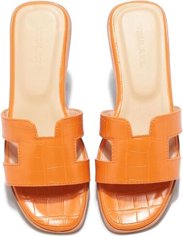 TRULAND H Strap Flat Slide Sandals for Women - Cute Fashion Open Square Toe Summer Dressy Sandals in Saudi Arabia