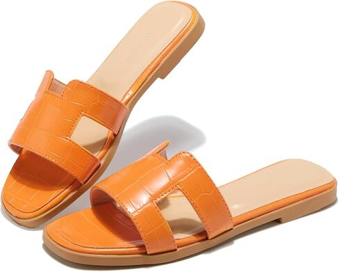 TRULAND H Strap Flat Slide Sandals for Women - Cute Fashion Open Square Toe Summer Dressy Sandals in Saudi Arabia