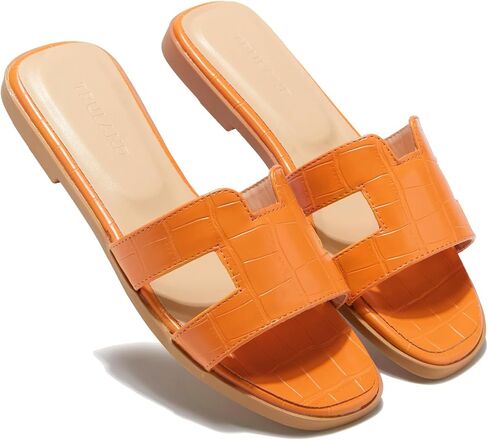 TRULAND H Strap Flat Slide Sandals for Women - Cute Fashion Open Square Toe Summer Dressy Sandals in Saudi Arabia