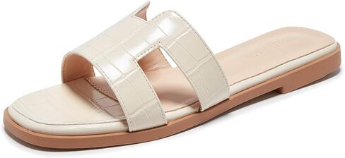 TRULAND H Strap Flat Slide Sandals for Women - Cute Fashion Open Square Toe Summer Dressy Sandals in Kuwait