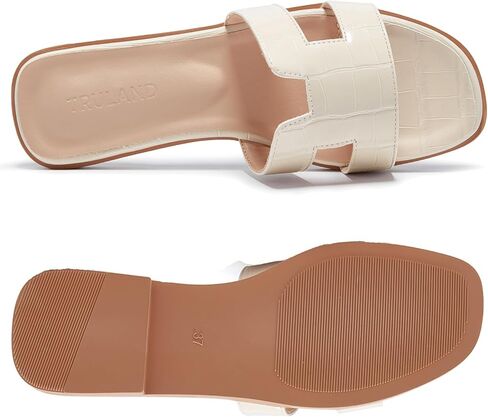 TRULAND H Strap Flat Slide Sandals for Women - Cute Fashion Open Square Toe Summer Dressy Sandals in Kuwait