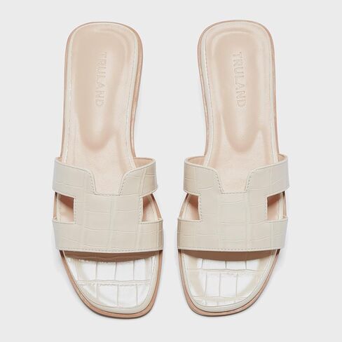 TRULAND H Strap Flat Slide Sandals for Women - Cute Fashion Open Square Toe Summer Dressy Sandals in Kuwait