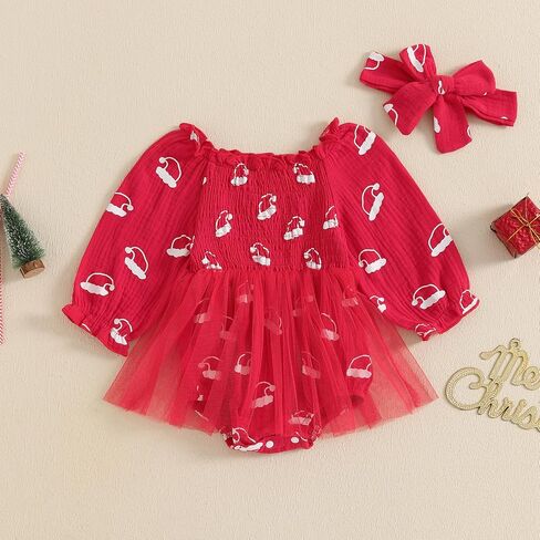 Baby Girl Christmas Romper Dress Puff Sleeve Christmas Tulle Dresses Newborn Infant Fall Winter Clothes Outfits in Saudi Arabia