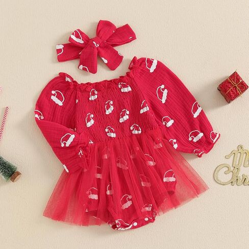 Baby Girl Christmas Romper Dress Puff Sleeve Christmas Tulle Dresses Newborn Infant Fall Winter Clothes Outfits in Saudi Arabia