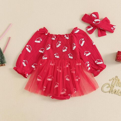 Baby Girl Christmas Romper Dress Puff Sleeve Christmas Tulle Dresses Newborn Infant Fall Winter Clothes Outfits in Saudi Arabia