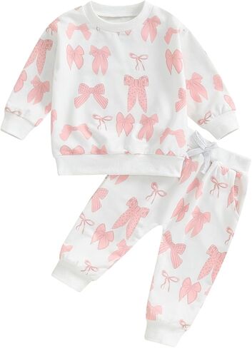 Toddler Girl 2 Piece Clothes Baby Floral Sweatsuit Set Daisy Sweatshirt Sweatpants Tracksuit Fall Winter outfits in Kuwait