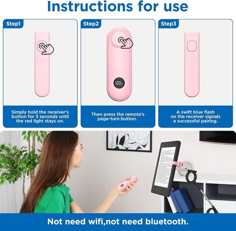 Remote Control Page Turner for Kindle Paperwhite Oasis Kobo eReaders, Page Turner Clicker for ipad Tablets Reading Novels with LCD Power Display, Pink in Saudi Arabia