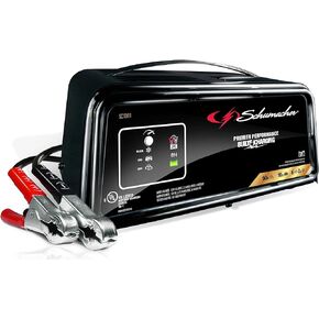 : Schumacher SC1361 Fully Automatic Jump Starter and Battery Charger for Motorcycle, Power Sport, Lawn Tractor, Car, SUV, Truck, and Boat Batteries, 50 Cranking Amps, 12 Volts, Black, 1 unit