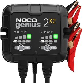 NOCO GENIUS2X2، 2-Bank، 4A (2A/Bank) شاحن بطارية السيارة الذكية، شاحن سيارات 6V/12V، صيانة البطارية، شاحن هزيلة، شاحن عائم ومزيل الكبريت للدراجات النارية، ATV وبطاريات الليثيوم