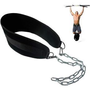 HemeraPhit Pull-up Belt Weighted Dip Belt with Chain Double D-ring Weightlifting Back Support Strap Home Gym Equipment Waist Belt