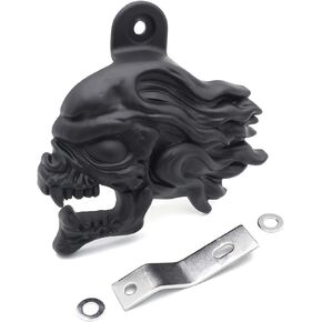 HTTMT MT246-009-BK Black Ghost Head Wind Head Horn Cover Compatible with 1992 And Up Harley-Davidson With Side Mount Inchescowbell Inches And All V-rod's