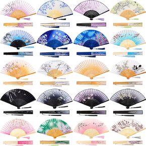 Yulejo 20 Pcs Floral Hand Fan Chinese Vintage Style Folding Fan Silk Handheld Fan Foldable Bamboo Framed Foldable Fan Fabric Silk Fans with Elegant Tassel Decorative Folding Fans (Fresh Style)