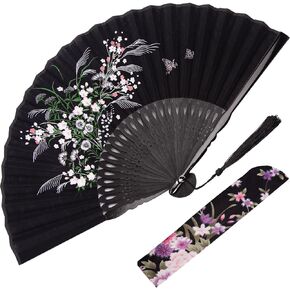 JOHOUSE Folding Fan for Women, Handheld Foldable Fan Vintage Floral Fan Chinese Japanese Style Fan for Dance Music Festival Wedding Party