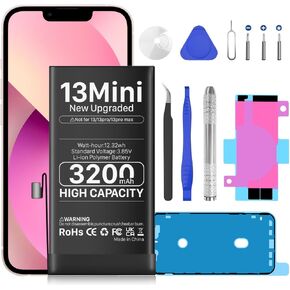 3200mAh Replacement Battery for iPhone 13 Mini, Upgrade Extra High Capacity Replacement Battery for iPhone 13 Mini（A 2630 A2629 A2628 A2626 A2481） with Pro Replacement Tool Kit