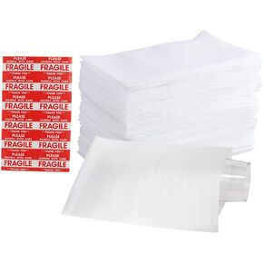 100 Pack 7.5"x 12" Foam Wrap Cushion Pouches (0.75mmThickness), Extra 5 Pack Fragile Stickers Labels(60 pcs) - Protect Dishes, Glasses, Porcelain & Fragile Items, for Moving, Packing by ZMYBCPACK