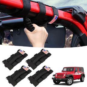 4 Pack Grab Handles Roll Bar Paracord Handgrip Handles with America Flag Pattern Replacement for Jeep Wrangler YJ TJ JK JL,Gladiator JT 1955-2022(Red)