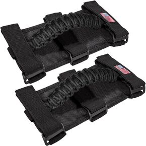 Roll Bar Grab Handles Grip Handle for Jeep Wrangler JK JKU JL JLU TJ YJ Sports Sahara Freedom Rubicon Unlimited Gladiator JT 1955-2023 UTV ATV Accessories Premium 550 Paracord (Black 2 Pack)