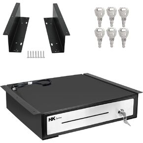 16" "Stainless Steel" Front Heavy Duty Black POS Cash Drawer with 5Bill/5Coin with Under Counter Mounting Metal Bracket
