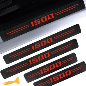 واقيات عتبة الباب لـ RAM 1500، ملصق عتبة الباب الجلدي من ألياف الكربون لـ Dodge RAM 1500، ديكور داخلي، عبوة من 4 قطع