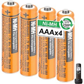 4Pack HHR-65AAABU NI-MH AAA Rechargeable Batteries 1.2V 630mah AAA NiMH Batteries for Panasonic Cordless Phones, Remote Controls, Electronics