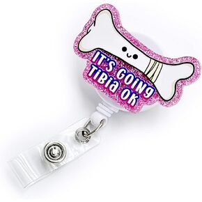 Badge Reel Retractable, Xray Badge Holder Acrylic Tibia Name Badge Accessory for Radiology Technician Nurse Medical Office