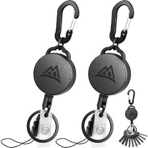 2 Pack Badge Holder Retractable Clip, Heavy Duty Badge Reel Retractable Keychain Carabiner Badge Clip with Phone Lanyard ID Badge Holders with Steel Retractable Cord