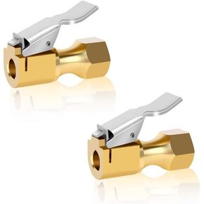 2Pack Thickened Heavy-Duty Brass Air Nozzle,Closed Flow Tire Chuck,Lock on Tire Inflator Chuck with Clip For Schrader Valve