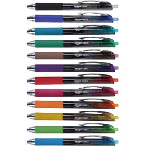 Amazon Basics Retractable Gel Pens, Fine Point (0.7mm), Assorted Colors, 12 Count (Pack of 1)
