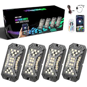 SUNPIE 16 Pods FULL Angle RGBW Rock Lights High Power Aluminium Metal Underglow Lights Wheel Well Lights with Phone App Remote Control Voice Mode Music Mode for Off Road Truck SUV ATV UTV Boats