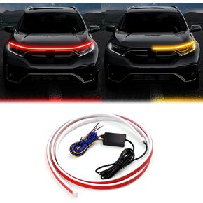 Cuttable LED Car Under Hood Light Strip Automotive Engine LED Strips Turning Light Guide Decorative Waterproof IP66 Daytime Exterior Decoration Accessories DC 15V Blue & Yellow 59.1in