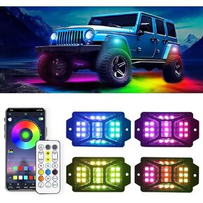 8 Pods LED Rock Lights Kit, Multi-Color, App/Remote Control - Waterproof Underglow Lights for Truck SUV ATV Boat - Music Mode