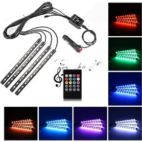 Car LED Strip Light,Uniwit 4 Pieces DC 12V 72 LED Multicolor Car Interior Music Light LED Underdash Lighting Kit with Sound Active Function and Wireless Remote Control Including Car Charger