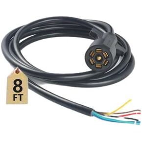 TrailesHom 8 Feet 7-Wire Trailer Adapter Cord for RV，Heavy Duty 7 Way Trailer Plug，7 pin Trailer Wiring Harness