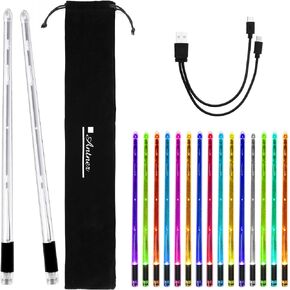 Antner Rechargeable LED Light Up Drum Sticks 15 Color Changing Drumsticks with Storage Bag for Adults Drummers, Durable Professional PC Polymer Material Drumsticks, Cool LED Light Up Drumsticks