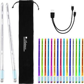 Antner Rechargeable LED Light Up Drum Sticks 15 Color Changing Drumsticks with Storage Bag for Adults Drummers, Durable Professional PC Polymer Material Drumsticks, Cool LED Light Up Drumsticks