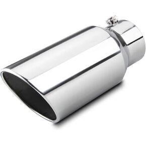 LCGP 5" Diesel Exhaust Tip, 6" Outlet 15" Long Truck Tip, Rolled Angle Cut Design, Polished Finish