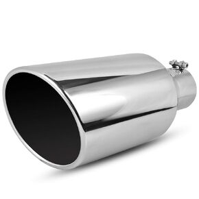 AUTOSAVER88 3 Inch Inlet Exhaust Tip Chrome, 3" Inlet 5" Outlet 12" Overall Length Stainless Steel Diesel Exhaust Tail Tip for 3-Inch Outside Diameter Tailpipe, Rolled Angle Cut, Polished, Bolt-On