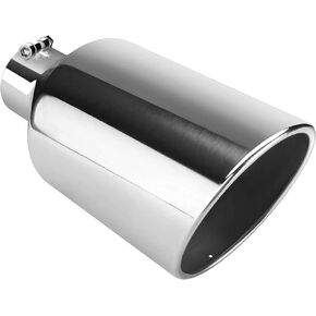 AUTOSAVER88 4 Inch Inlet Exhaust Tip, 4" Inlet 6" Outlet 15" Long Chrome Polished Finish Stainless Steel Universal Exhaust Tail Tip for 4" Outside Diameter Tailpipe, Rolled Angle Cut, Bolt On, Silver